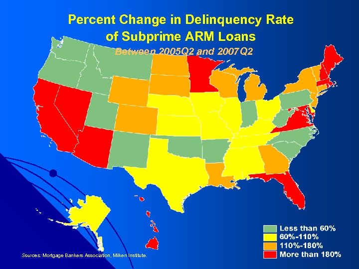 Percent Change in Delinquency Rate of Subprime ARM Loans Between 2005 Q 2 and