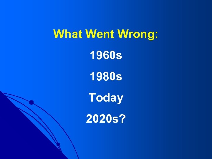 What Went Wrong: 1960 s 1980 s Today 2020 s? 