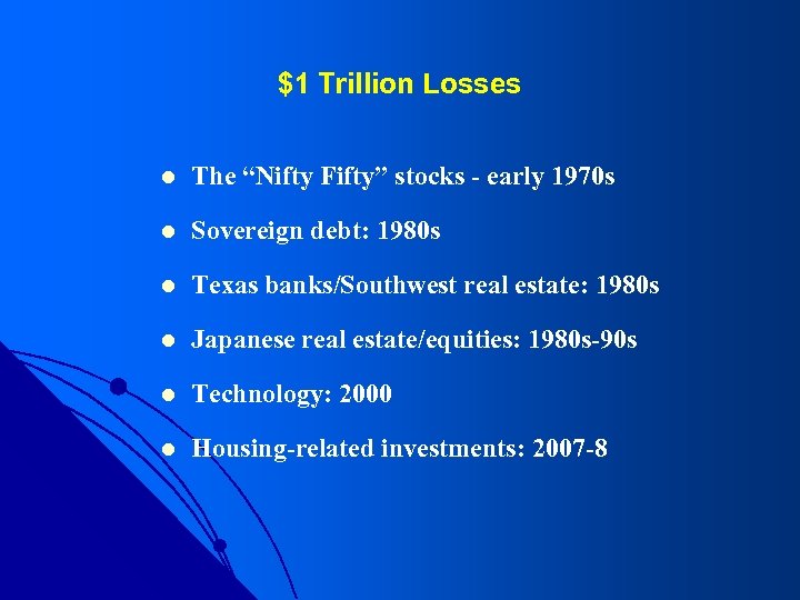 $1 Trillion Losses l The “Nifty Fifty” stocks - early 1970 s l Sovereign