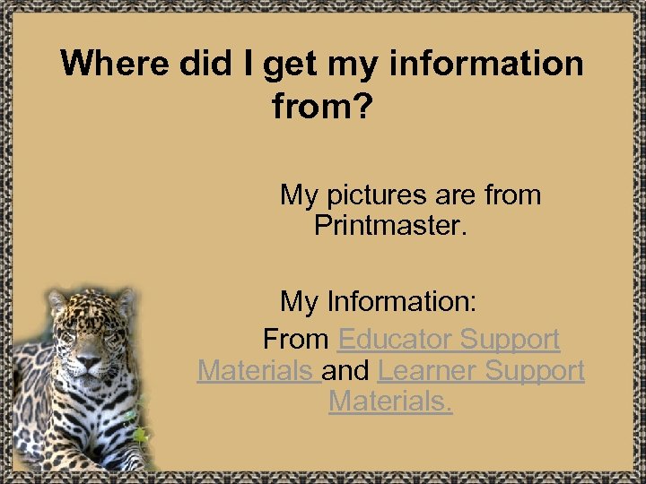 Where did I get my information from? My pictures are from Printmaster. My Information:
