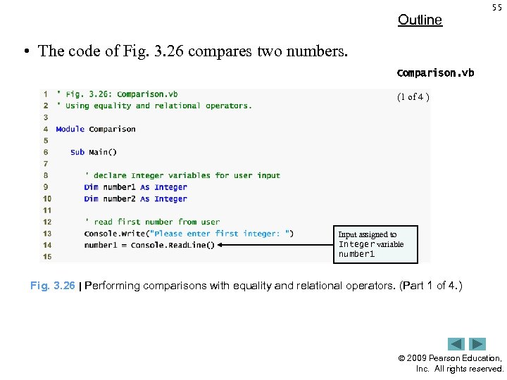Outline 55 • The code of Fig. 3. 26 compares two numbers. Comparison. vb
