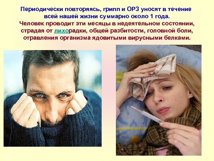 Периодически повторяясь, грипп и ОРЗ уносят в течение всей нашей жизни суммарно около 1