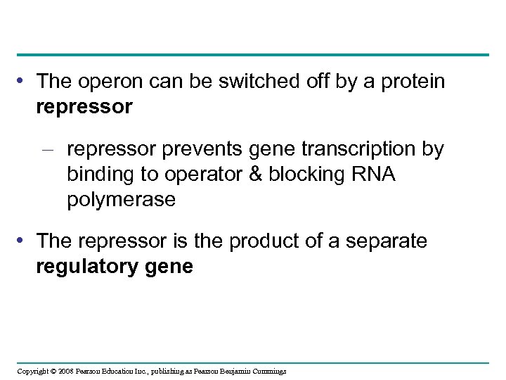  • The operon can be switched off by a protein repressor – repressor