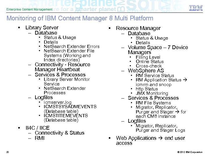 Enterprise Content Management Monitoring of IBM Content Manager 8 Multi Platform § Library Server