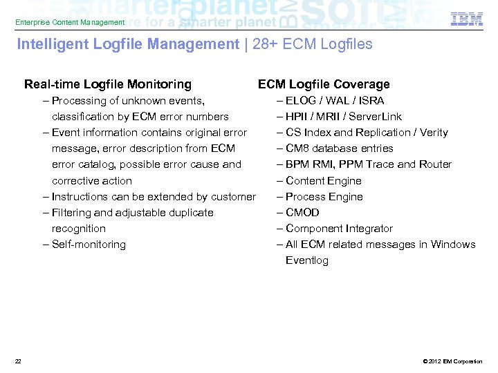 Enterprise Content Management Intelligent Logfile Management | 28+ ECM Logfiles Real-time Logfile Monitoring –