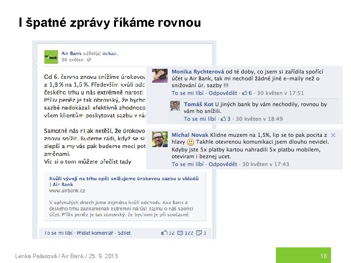 I špatné zprávy říkáme rovnou Lenka Palasová / Air Bank / 25. 9. 2013