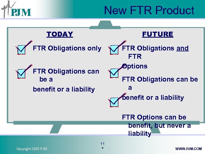 New FTR Product TODAY FUTURE FTR Obligations only FTR Obligations can be a benefit
