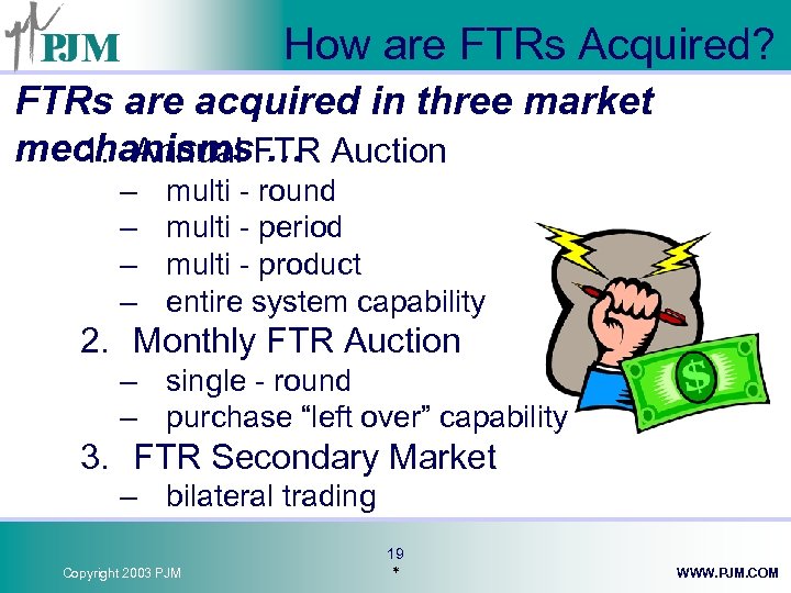 How are FTRs Acquired? FTRs are acquired in three market mechanisms. FTR Auction 1.