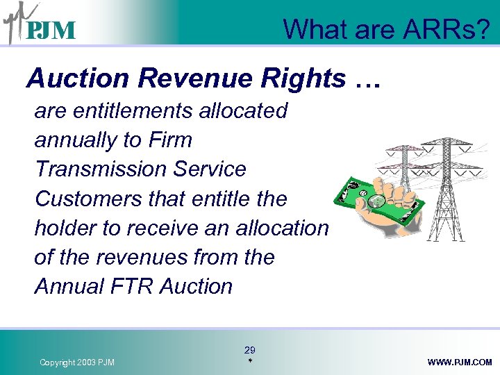 What are ARRs? Auction Revenue Rights … are entitlements allocated annually to Firm Transmission