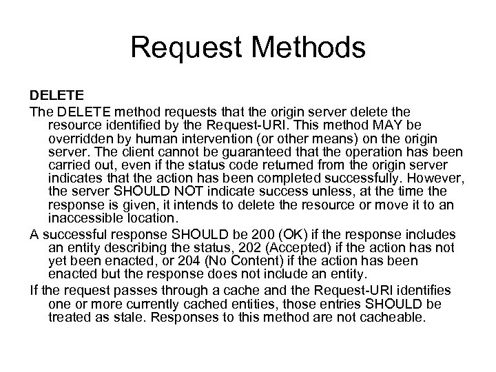 Request Methods DELETE The DELETE method requests that the origin server delete the resource