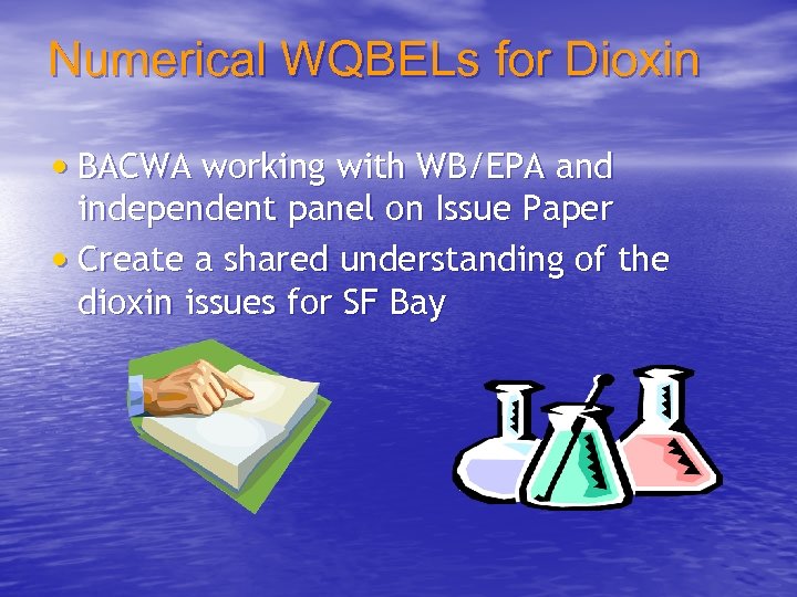 Numerical WQBELs for Dioxin • BACWA working with WB/EPA and independent panel on Issue
