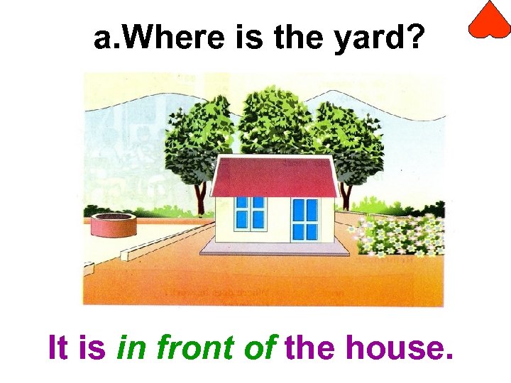 a. Where is the yard? It is in front of the house. 