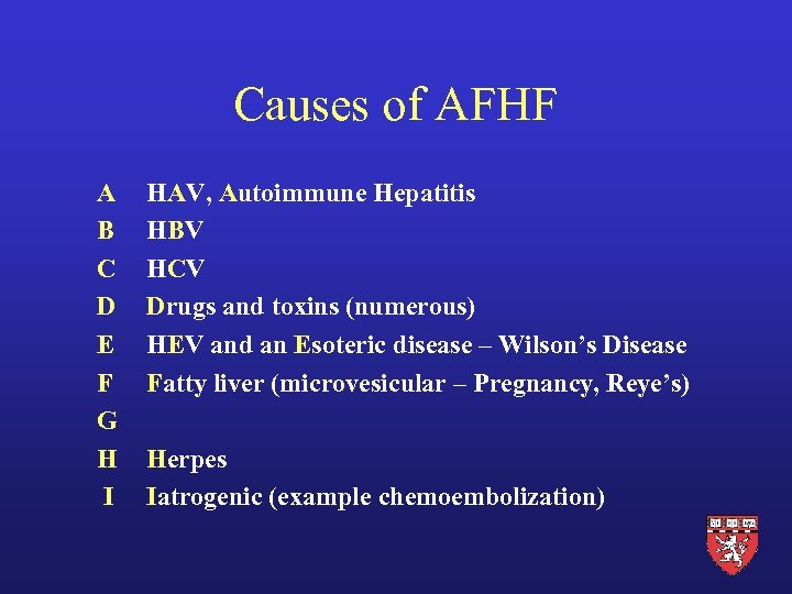 Causes of AFHF A B C D E F G H I HAV, Autoimmune