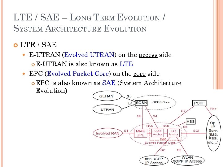 LTE / SAE – LONG TERM EVOLUTION / SYSTEM ARCHITECTURE EVOLUTION LTE / SAE
