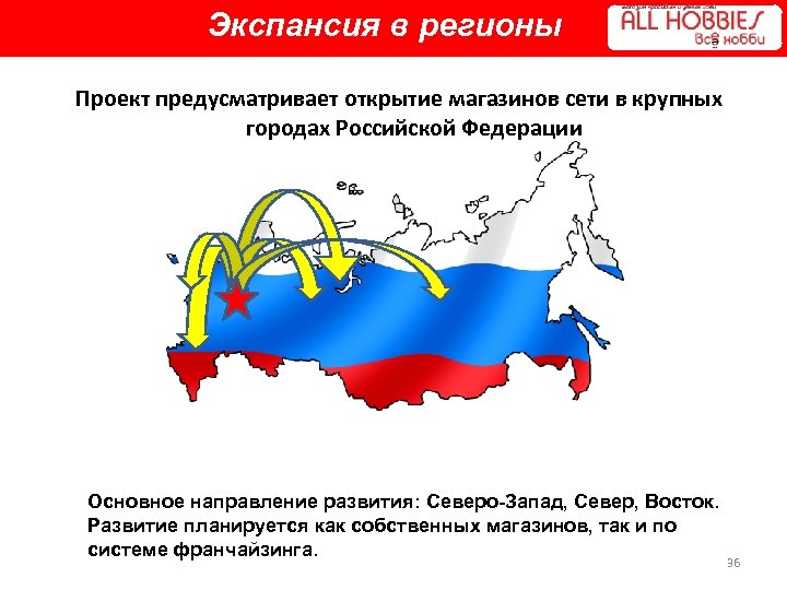 Экспансия в регионы Проект предусматривает открытие магазинов сети в крупных городах Российской Федерации Основное