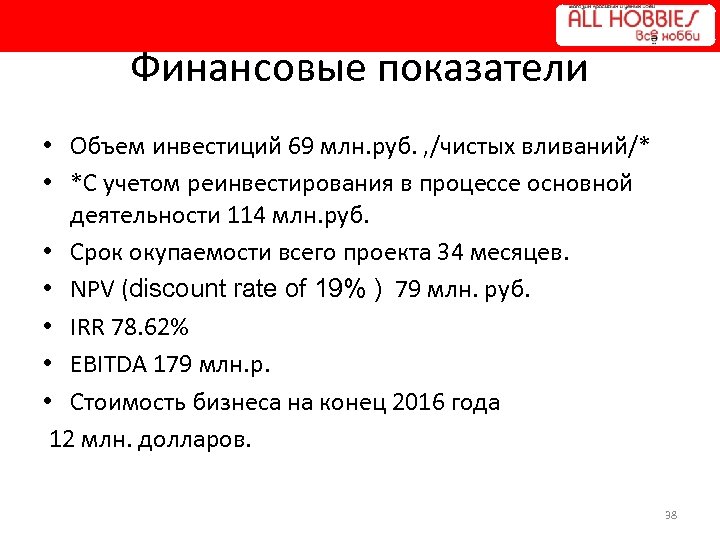Финансовые показатели • Объем инвестиций 69 млн. руб. , /чистых вливаний/* • *C учетом
