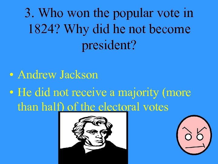 3. Who won the popular vote in 1824? Why did he not become president?