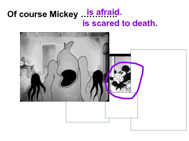 is afraid. Of course Mickey …………. is scared to death. 
