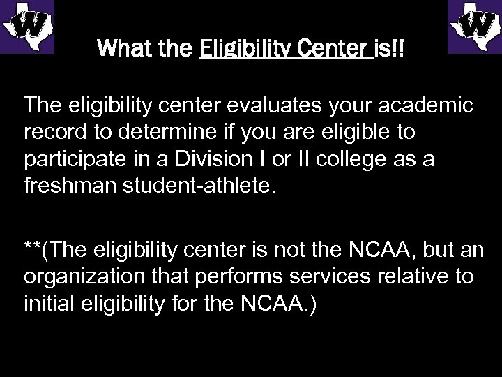 What the Eligibility Center is!! The eligibility center evaluates your academic record to determine