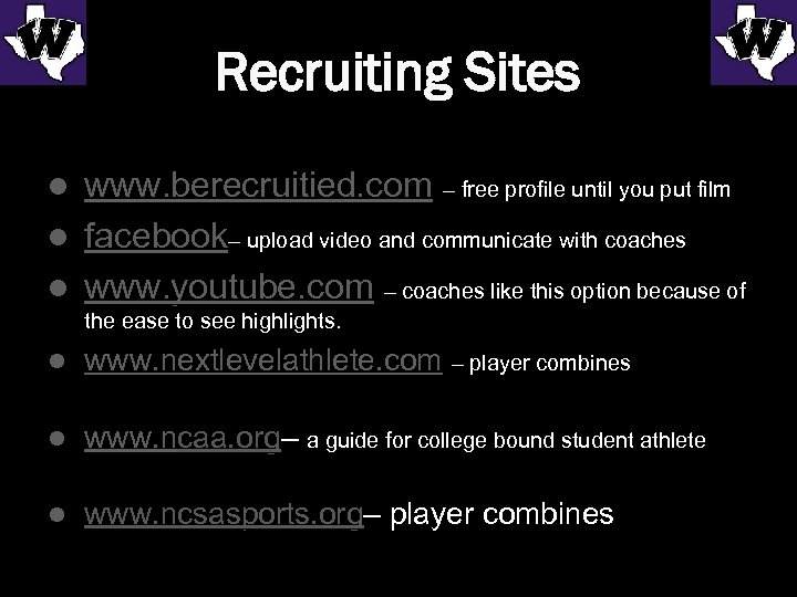 Recruiting Sites www. berecruitied. com – free profile until you put film l facebook–