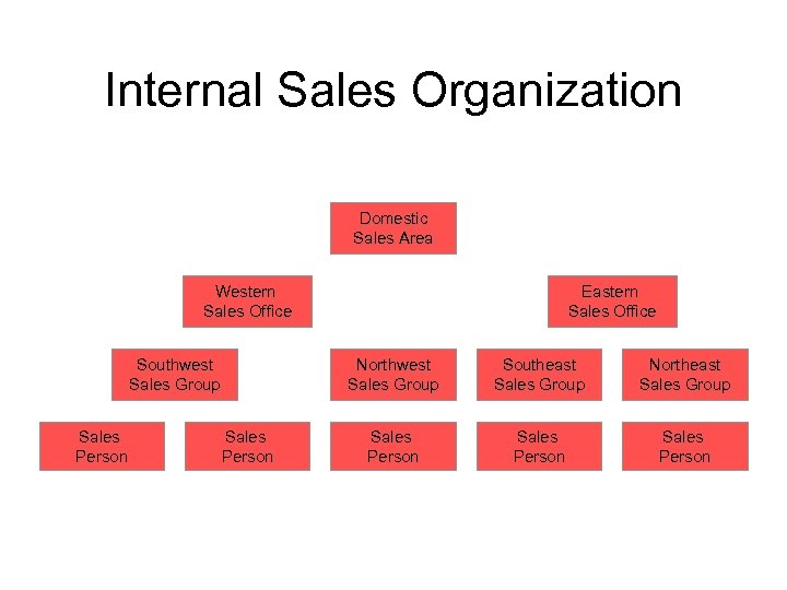 Internal Sales Organization Domestic Sales Area Western Sales Office Southwest Sales Group Sales Person