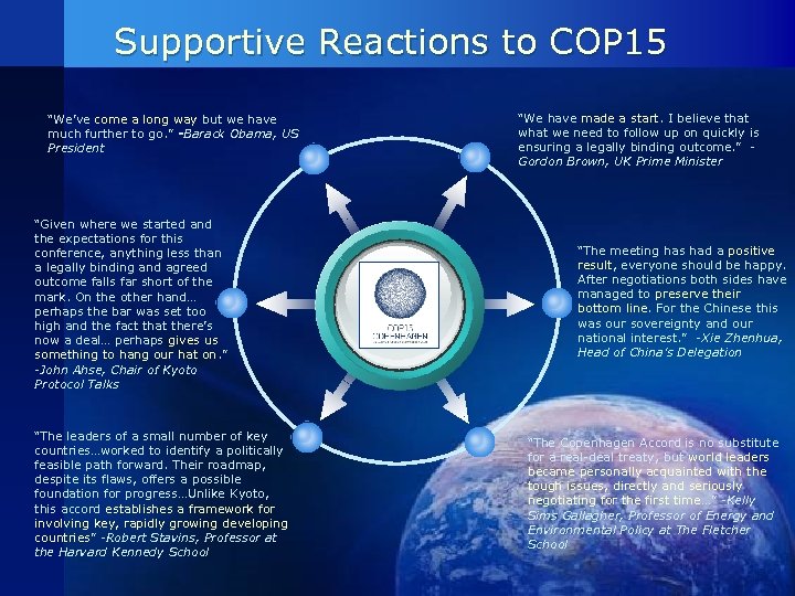 Supportive Reactions to COP 15 “We’ve come a long way but we have much