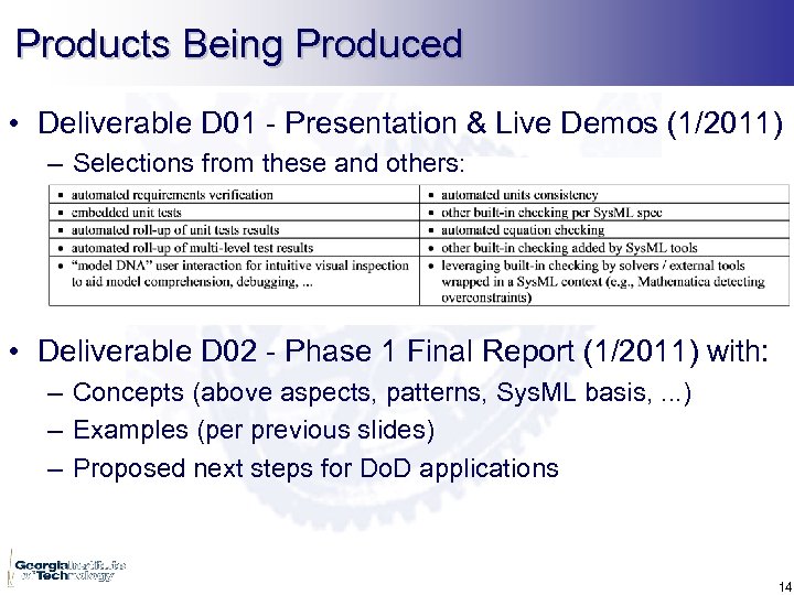 Products Being Produced • Deliverable D 01 - Presentation & Live Demos (1/2011) –