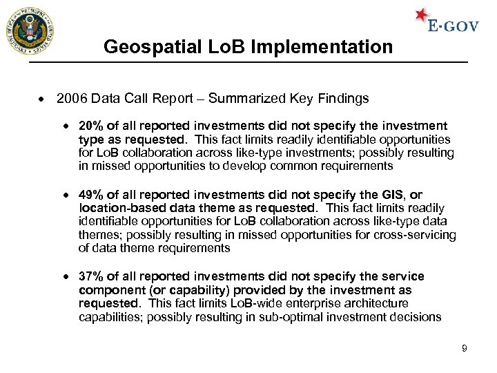 Geospatial Lo. B Implementation 2006 Data Call Report – Summarized Key Findings 20% of