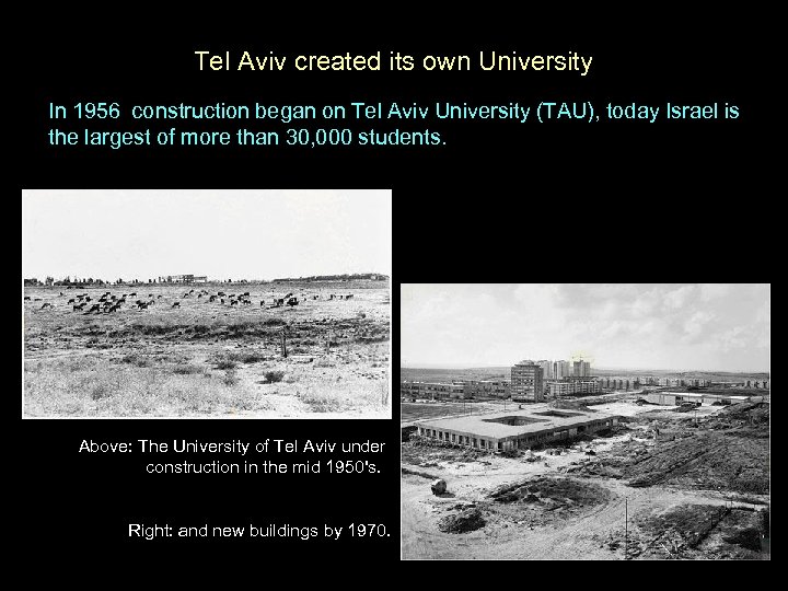 Tel Aviv created its own University In 1956 construction began on Tel Aviv University