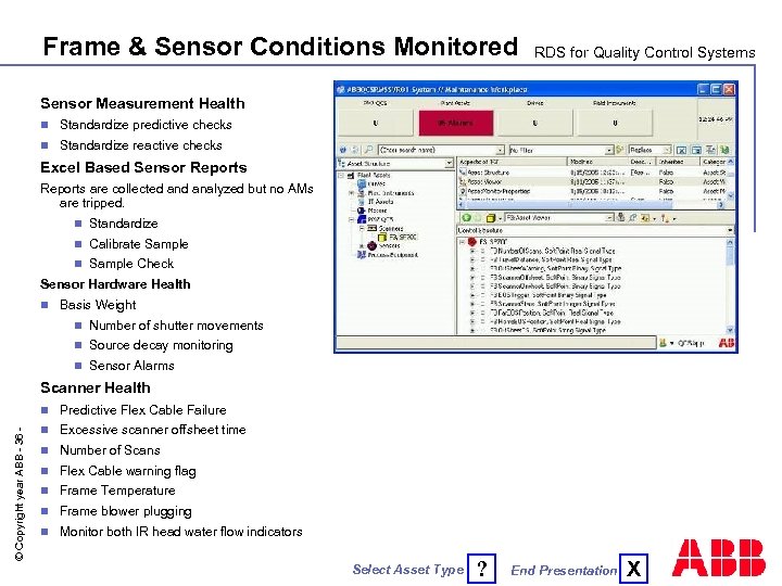 Frame & Sensor Conditions Monitored RDS for Quality Control Systems Sensor Measurement Health n