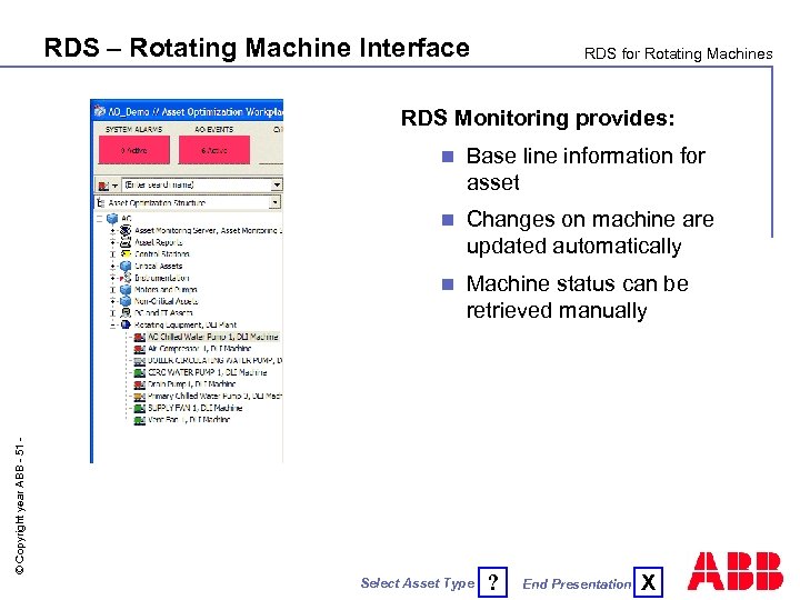 RDS – Rotating Machine Interface RDS for Rotating Machines RDS Monitoring provides: Base line