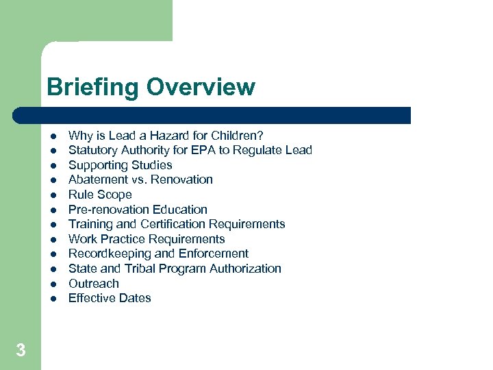 Briefing Overview l l l 3 Why is Lead a Hazard for Children? Statutory