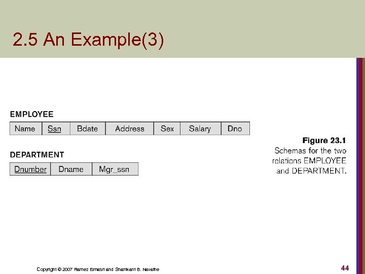2. 5 An Example(3) Copyright © 2007 Ramez Elmasri and Shamkant B. Navathe 44