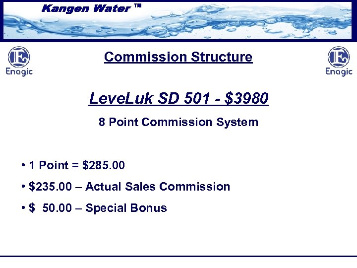 Commission Structure Leve. Luk SD 501 - $3980 8 Point Commission System • 1