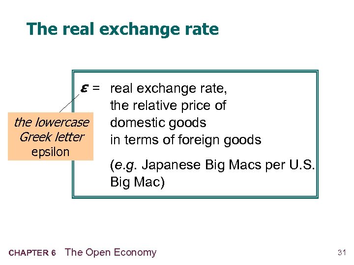 The real exchange rate ε = real exchange rate, the lowercase Greek letter epsilon