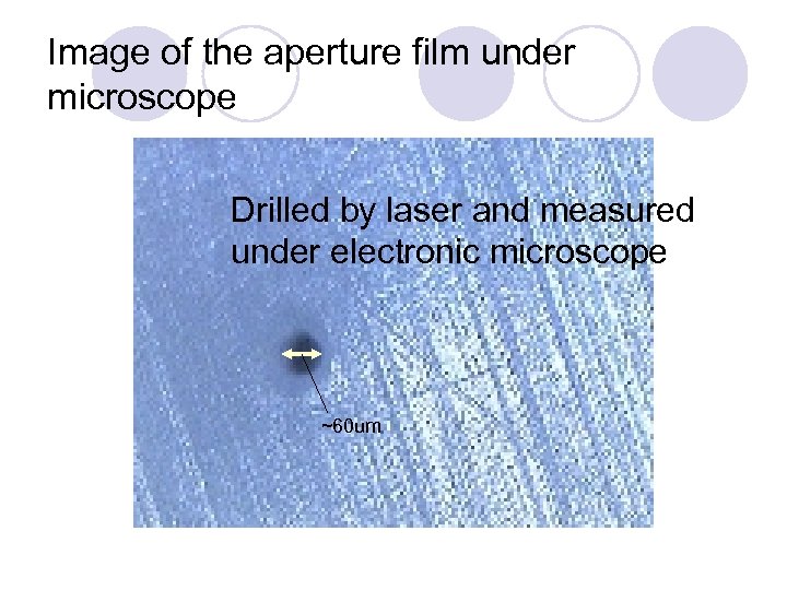 Image of the aperture film under microscope Drilled by laser and measured under electronic