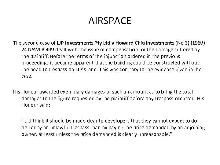AIRSPACE The second case of LJP Investments Pty Ltd v Howard Chia Investments (No