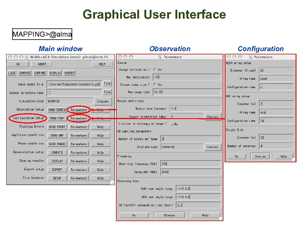 Graphical User Interface MAPPING>@alma Main window Observation Configuration 