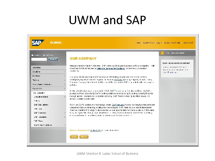UWM and SAP UWM Sheldon B. Lubar School of Business 