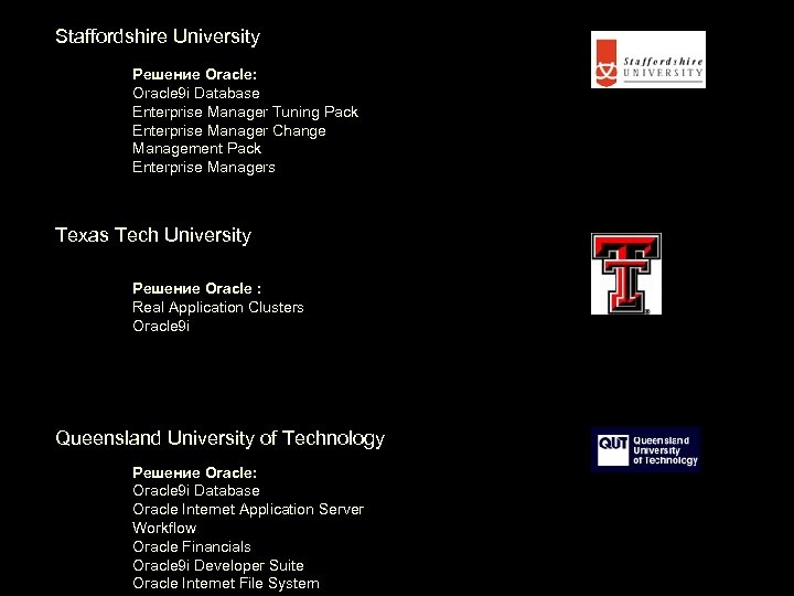 Staffordshire University Решение Oracle: Oracle 9 i Database Enterprise Manager Tuning Pack Enterprise Manager