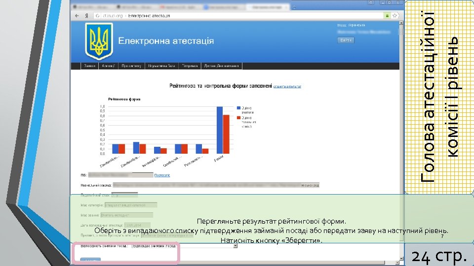 Голова атестаційної комісії І рівень Перегляньте результат рейтингової форми. Оберіть з випадаючого списку підтвердження