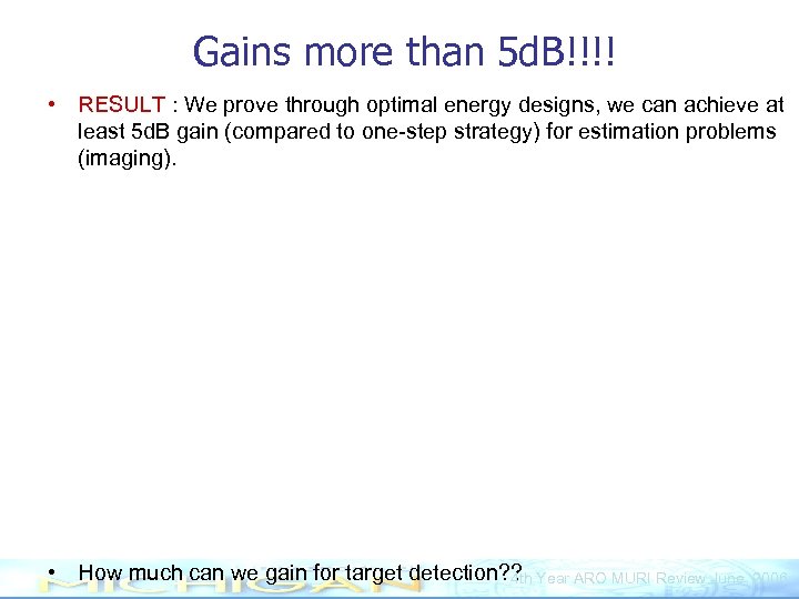 Gains more than 5 d. B!!!! • RESULT : We prove through optimal energy