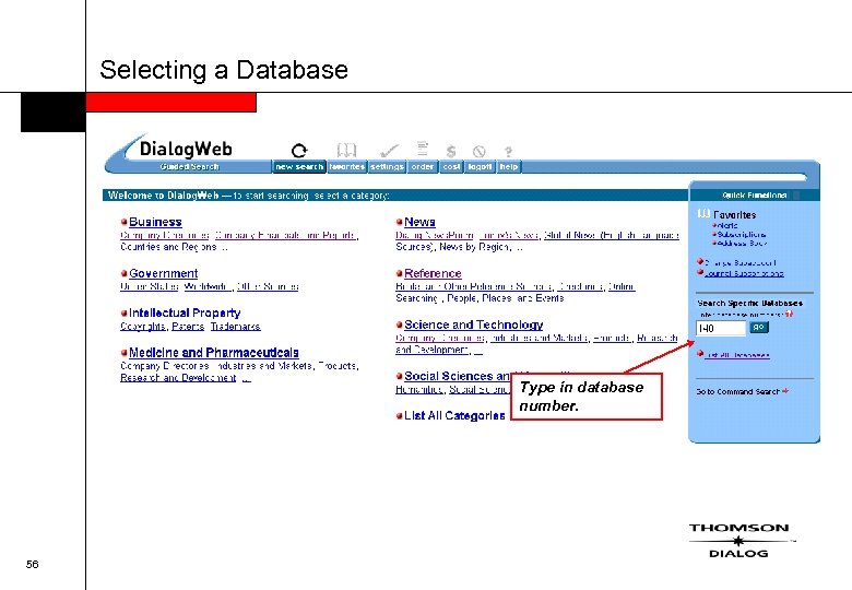Selecting a Database Type in database number. 56 