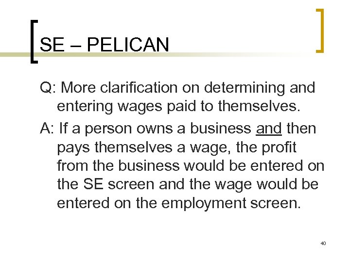 SE – PELICAN Q: More clarification on determining and entering wages paid to themselves.