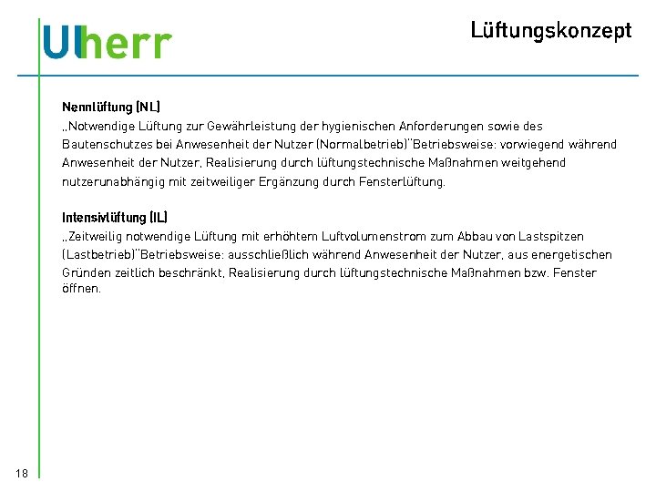 Lüftungskonzept Nennlüftung (NL) „Notwendige Lüftung zur Gewährleistung der hygienischen Anforderungen sowie des Bautenschutzes bei