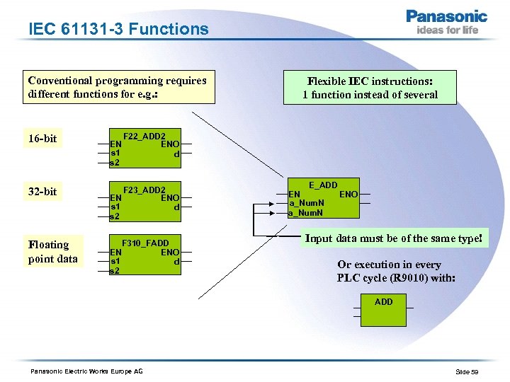 IEC 61131 -3 Functions Conventional programming requires different functions for e. g. : 16