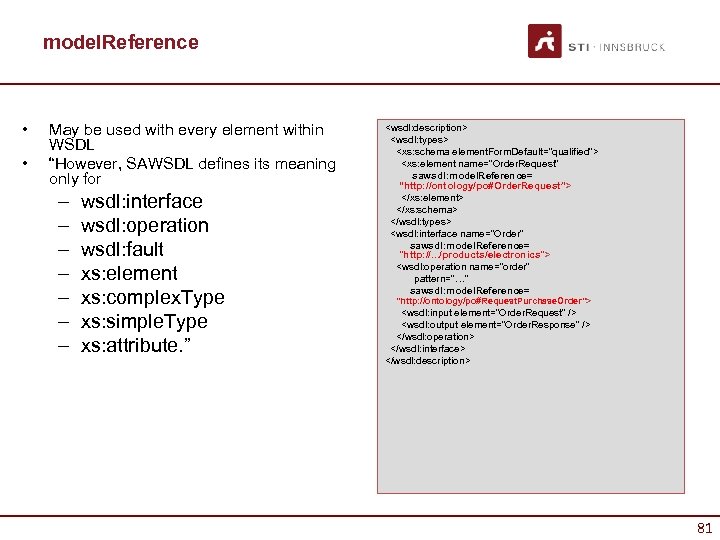 model. Reference • • May be used with every element within WSDL “However, SAWSDL