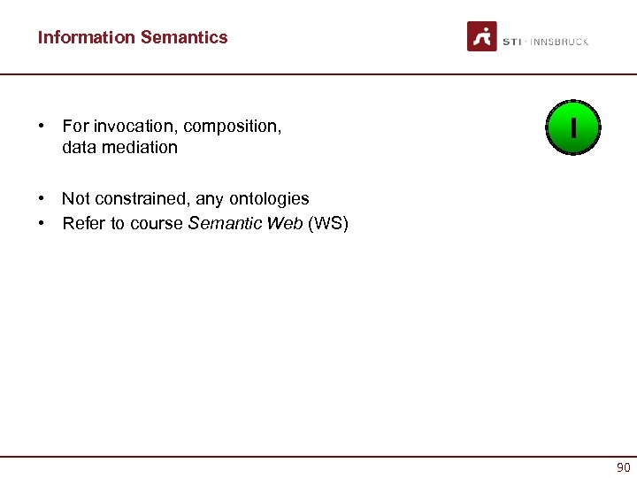 Information Semantics • For invocation, composition, data mediation I • Not constrained, any ontologies