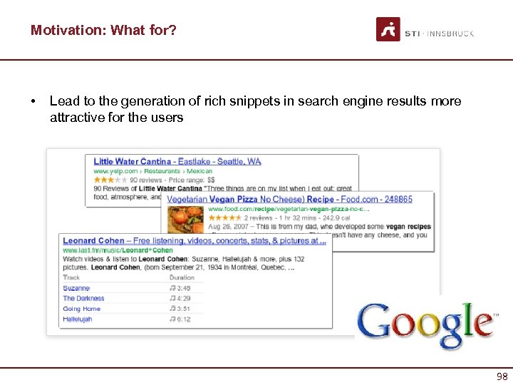 Motivation: What for? • Lead to the generation of rich snippets in search engine