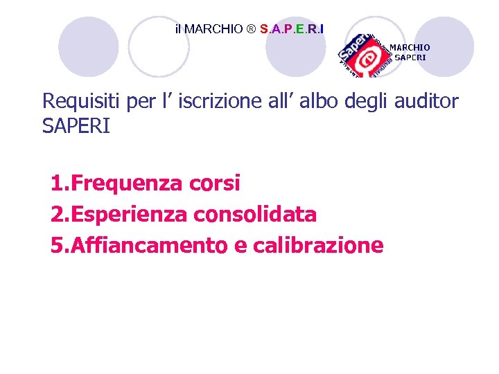 il MARCHIO ® S. A. P. E. R. I Requisiti per l’ iscrizione all’